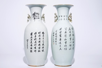 Two tall Chinese famille rose vases with calligraphy, 19/20th C.