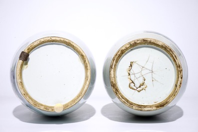Two tall Chinese famille rose vases with calligraphy, 19/20th C.