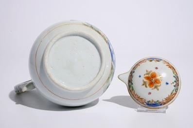 A Chinese famille rose ewer with cover and basin, Qianlong