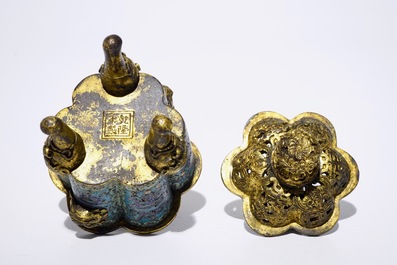 A Chinese cloisonn&eacute; and gilt bronze incense burner, Qianlong mark, 18/19th C.