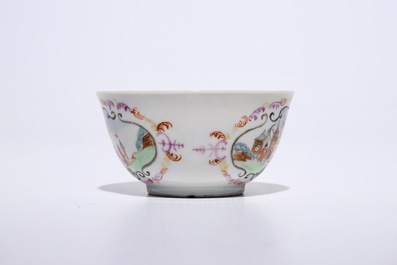 A set of six Chinese famille rose export Meissen-style cups and saucers, Qianlong
