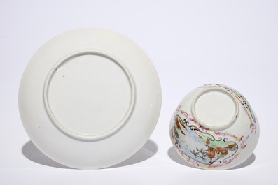 A set of six Chinese famille rose export Meissen-style cups and saucers, Qianlong