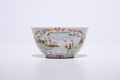 A set of six Chinese famille rose export Meissen-style cups and saucers, Qianlong