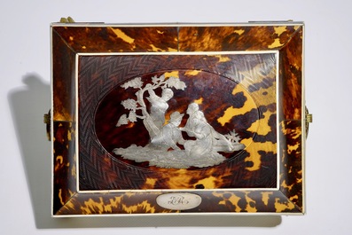 Une bo&icirc;te &agrave; couture Napoleon III en &eacute;caille de tortue incrust&eacute; d'argent et mont&eacute; en bronze dor&eacute;, France, 19&egrave;me