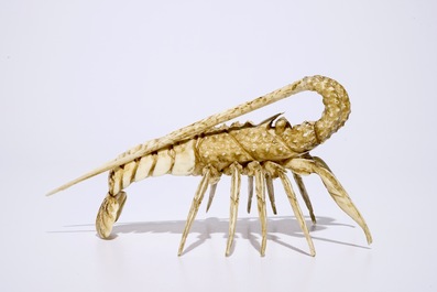 A Japanese ivory okimono of a lobster, Meiji, 19th C.