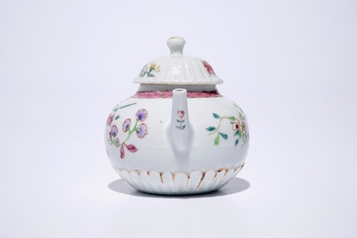 A Chinese famille rose lotus-shaped teapot and cover, Yongzheng