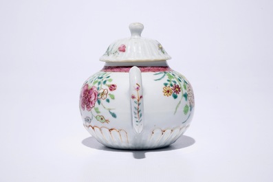 A Chinese famille rose lotus-shaped teapot and cover, Yongzheng