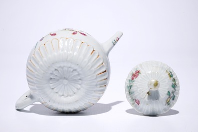 A Chinese famille rose lotus-shaped teapot and cover, Yongzheng
