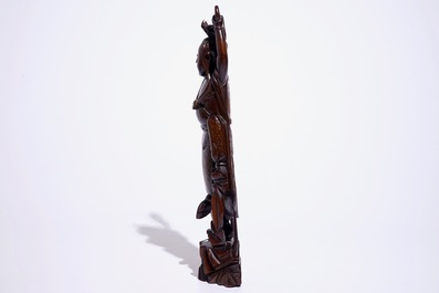A large Chinese carved and inlaid wood figure, 19/20th C.