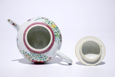A Chinese famille rose lotus-shaped teapot and cover, Yongzheng