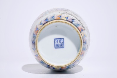 A fine Chinese famille rose vase with figures in a landscape, 20th C.