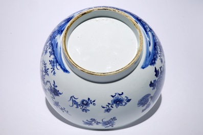 A large Chinese blue and white bowl with birds among blossoming flowers, Qianlong
