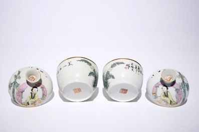 A pair of Chinese qianjiang cai covered bowls, 19/20th C.