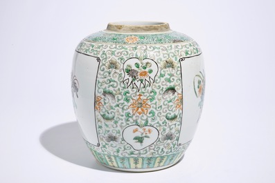 A Chinese famille verte dish and a doucai plate, Kangxi, and a ginger jar, 19th C.