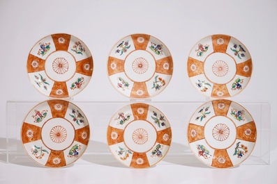 Zes Chinese rose-imari koppen en schotels, 18/19e eeuw