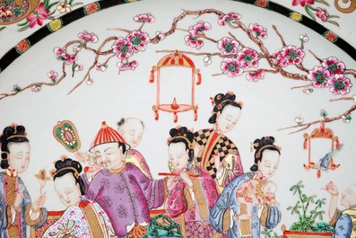 A massive famille rose charger with figures in a garden, Samson, Paris, 19th C.