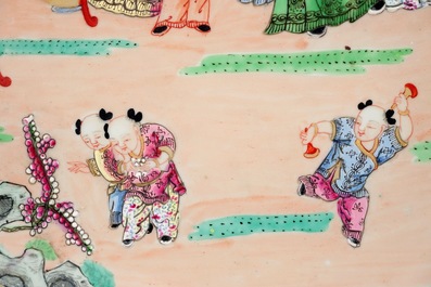 A massive famille rose charger with figures in a garden, Samson, Paris, 19th C.