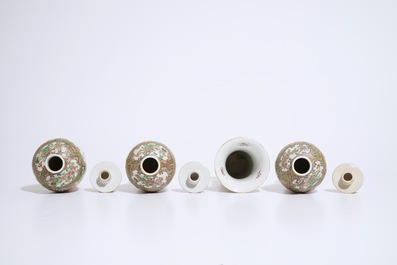 A four-piece Chinese Canton rose medallion garniture of vases, 19th C.