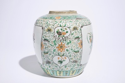 A Chinese famille verte dish and a doucai plate, Kangxi, and a ginger jar, 19th C.