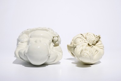 Deux figures de Bouddha et Guanyin en porcelaine blanc de Chine de Dehua, 19/20&egrave;me