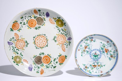 A Chinese famille verte dish and a doucai plate, Kangxi, and a ginger jar, 19th C.