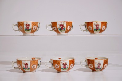 Zes Chinese rose-imari koppen en schotels, 18/19e eeuw