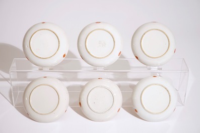 Zes Chinese rose-imari koppen en schotels, 18/19e eeuw