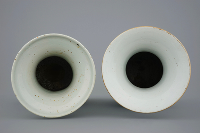 Two Chinese famille rose and blue and white on celadon ground vases, 19/20th C.