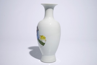 A Chinese famille rose vase with a sage and a boy, Hongxian mark, 20th C.