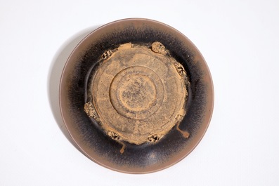 A Chinese Jian black and brown glazed hare's fur tea bowl, Song