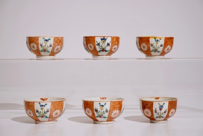 Zes Chinese rose-imari koppen en schotels, 18/19e eeuw