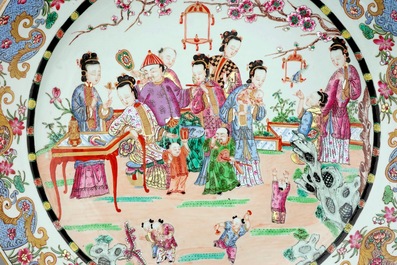 A massive famille rose charger with figures in a garden, Samson, Paris, 19th C.