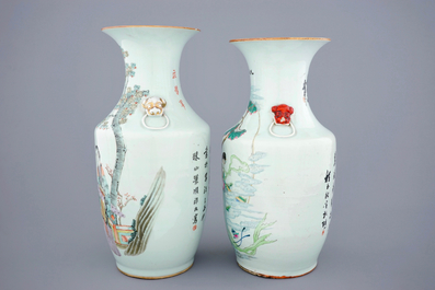 Twee Chinese famille rose en qianjiang cai vazen, 19/20e eeuw