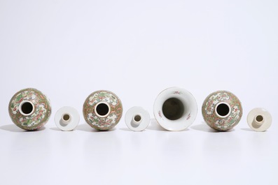 A four-piece Chinese Canton rose medallion garniture of vases, 19th C.