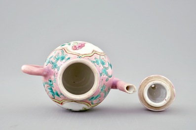 An unusual Chinese pink ground miniature teapot and cover, 19th C.