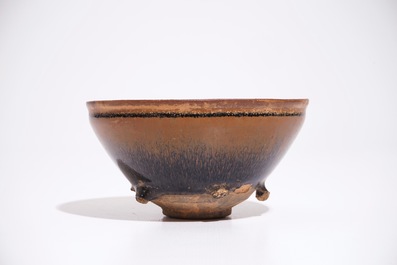 A Chinese Jian black and brown glazed hare's fur tea bowl, Song