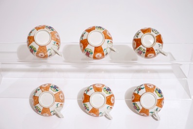 Zes Chinese rose-imari koppen en schotels, 18/19e eeuw