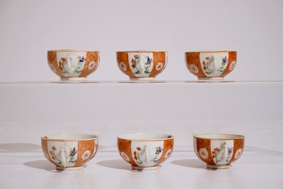 Zes Chinese rose-imari koppen en schotels, 18/19e eeuw