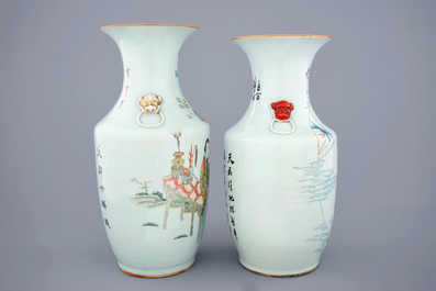 Twee Chinese famille rose en qianjiang cai vazen, 19/20e eeuw