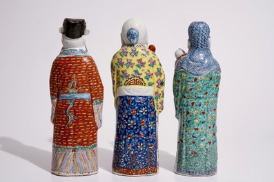 A set of three Chinese famille rose figures of immortals, 19/20th C.