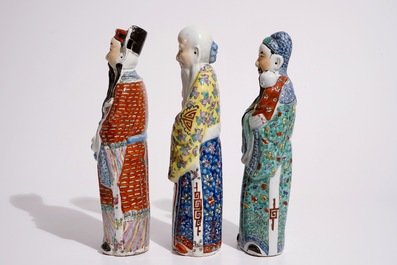 A set of three Chinese famille rose figures of immortals, 19/20th C.