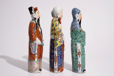A set of three Chinese famille rose figures of immortals, 19/20th C.