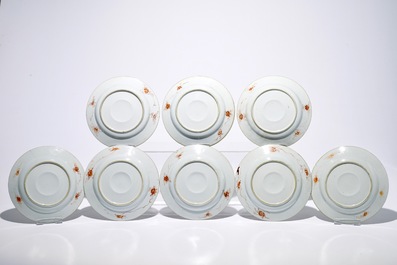 Eleven Chinese Imari-style plates, incl. a set of eight, a pair and one individual, Kangxi/Qianlong