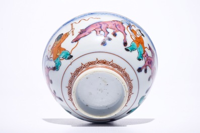 A Chinese Dutch decorated Amsterdams bont bowl with horses, Kangxi