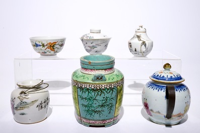 Un lot vari&eacute; en porcelaine de Chine famille rose, Yixing et qianjiang cai, 18/20&egrave;me