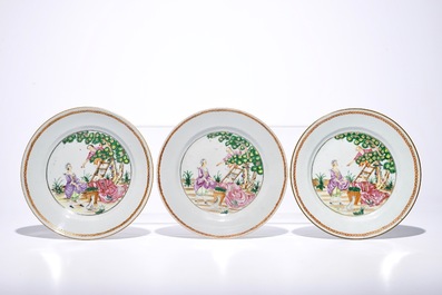 Six Chinese famille rose cherrypickers plates, Qianlong