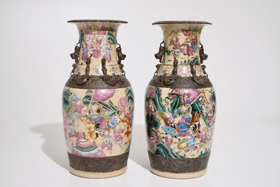 Two Chinese famille rose Nanking crackle glaze vases, 19th C.