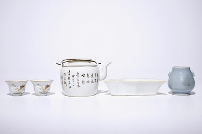 A varied collection Chinese monochrome, qianjiang cai and famille rose wares, 19/20th C.
