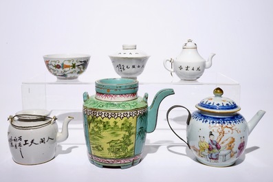 Un lot vari&eacute; en porcelaine de Chine famille rose, Yixing et qianjiang cai, 18/20&egrave;me