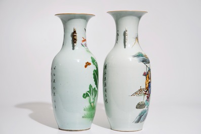 Two Chinese famille rose vases with calligraphy, 19/20th C.